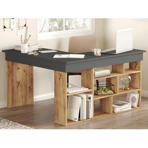 Vente unique Bureau dangle avec rangements Coloris Anthracite et naturel LILEUL