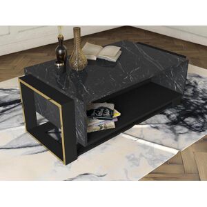 Vente-unique Table basse avec 1 niche - Effet marbre noir et dore - COMEBI