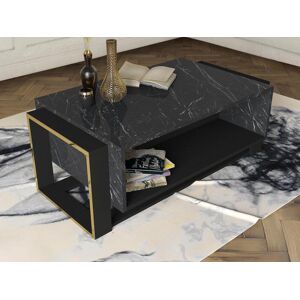 Vente-unique Table basse avec 1 niche - Effet marbre noir et doré - COMEBI - Publicité