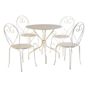 Salle a manger de jardin en metal facon fer forge : une table et 4 chaises empilables - Blanc - GUERMANTES de MYLIA