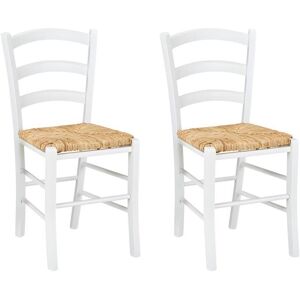 Vente-unique Lot de 2 chaises PAYSANNE - Hetre massif & paille de riz - Teinte : Blanc