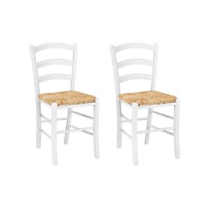 Vente-unique Lot de 2 chaises PAYSANNE - Hêtre massif & paille de riz - Teinte : Blanc