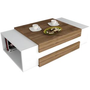 Vente-unique Table basse avec 2 niches - Naturel et blanc - BASENA II