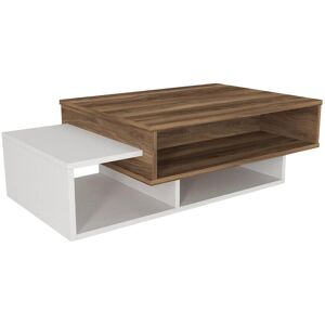 Vente-unique Table basse avec 3 niches - Blanc et Naturel clair - MIMONI II