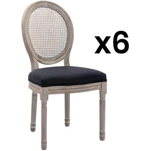 Vente-unique Lot de 6 chaises - Cannage, tissu et bois d'hévéa - Noir - ANTOINETTE - Publicité