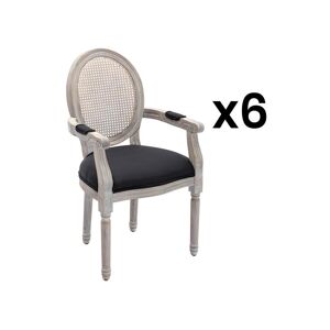 Vente-unique Lot de 6 chaises avec accoudoirs - Cannage, tissu et bois d'hévéa - Noir - ANTOINETTE - Publicité