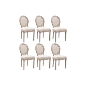 Vente-unique Lot de 6 chaises - Cannage, tissu et bois d'hevea - Beige - ANTOINETTE