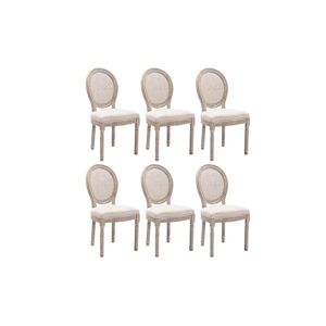 Vente-unique Lot de 6 chaises - Cannage, tissu et bois d'hévéa - Beige - ANTOINETTE