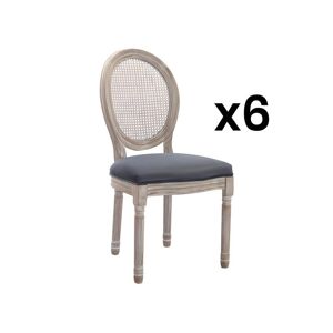 Vente unique Lot de 6 chaises Cannage velours et bois dhevea Gris ANTOINETTE