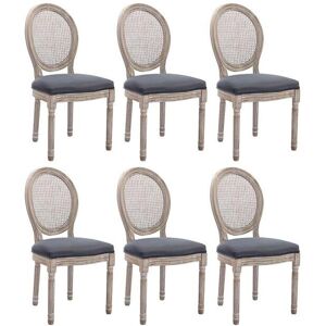 Vente-unique Lot de 6 chaises - Cannage, velours et bois d'hévéa - Gris - ANTOINETTE