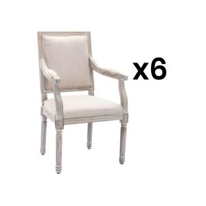 Vente-unique Lot de 6 chaises avec accoudoirs en tissu et bois d'hévéa - Beige - AMBOISETTE