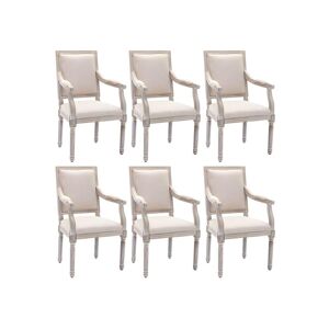 Vente-unique Lot de 6 chaises avec accoudoirs en tissu et bois d'hévéa - Beige - AMBOISETTE