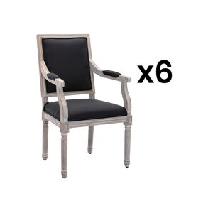 Vente unique Lot de 6 chaises avec accoudoirs en tissu et bois dhevea Noir AMBOISETTE