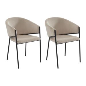 Lot de 2 chaises avec accoudoirs en velours côtele et metal noir - Creme - ORDIDA de Pascal MORABITO