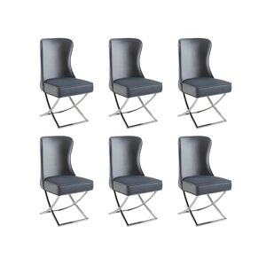 PASCAL MORABITO Lot de 6 chaises en velours et acier inoxydable chromé - Gris - MARELANO de Pascal MORABITO