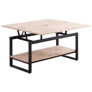 Pegane Table basse relevable et extensible en bois de chene avec pieds en metal noir-Longueur 100 x Profondeur 45-90 x Hauteur 47-62 cm