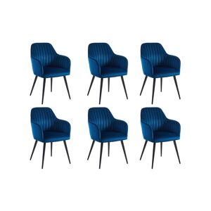 Vente-unique Lot de 6 chaises avec accoudoirs en velours et métal noir - Bleu - ELEANA
