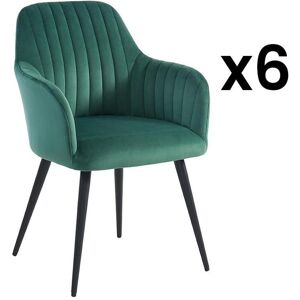 Vente-unique Lot de 6 chaises avec accoudoirs en velours et métal noir - Vert - ELEANA