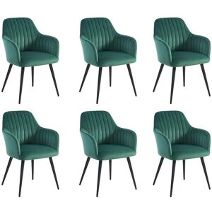 Vente-unique Lot de 6 chaises avec accoudoirs en velours et métal noir - Vert - ELEANA