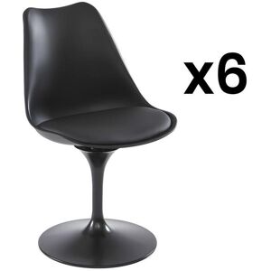 Vente-unique Lot de 6 chaises en polypropylène, simili et métal - Noir - XAFY