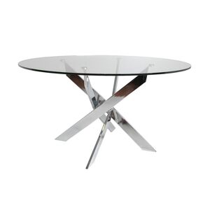 Pegane Table a manger ronde en verre trempe avec pieds en metal chrome - Diametre 140 x Hauteur 76 cm