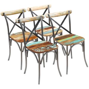 Lot de 4 chaises de salle à manger cuisine design industriel bois de récupération solide CDS021330