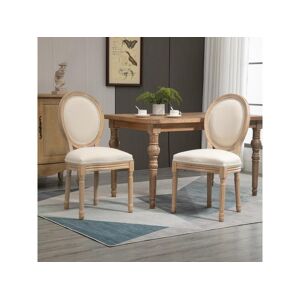Homcom Lot de 2 chaises de salle à manger - chaise de salon médaillon style Louis XVI - bois massif sculpté, patiné - aspect lin beige