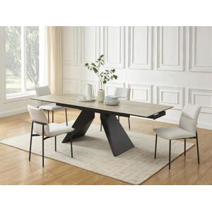 Table a manger extensible 6 a 10 couverts en ceramique verre trempe et metal Naturel clair et Noir SUNIVA de Maison Cephy