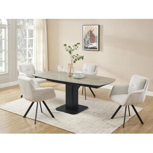 Table a manger extensible 4 a 8 couverts en ceramique verre trempe metal et MDF Naturel clair et Noir TALOZA de Maison Cephy