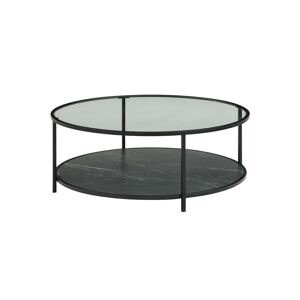 Vente-unique Table basse double plateau en MDF, verre et acier - Effet marbre noir et Transparent - SHIVON