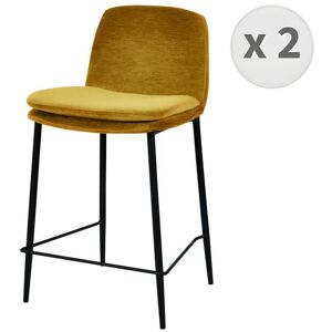 Moloo NOLAN - Chaise de bar tissu chenille Moutarde et metal noir mat (x2)