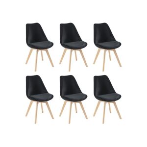 Vente-unique Lot de 6 chaises en velours et hêtre - Noir - JODY