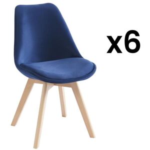 Vente unique Lot de 6 chaises en velours et hetre Bleu JODY