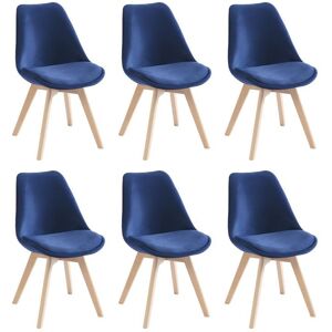 Vente-unique Lot de 6 chaises en velours et hêtre - Bleu - JODY