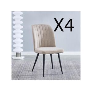Pegane Lot de 4 chaises en tissu coloris beige avec pieds coloris noir - longueur 46 x profondeur 55 x Hauteur 92 cm