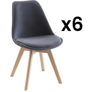 Vente-unique Lot de 6 chaises en velours et hêtre - Gris - JODY - Publicité