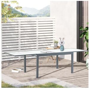 Outsunny Table extensible de jardin grande taille dim. depliees 270L x 90l x 73H cm pietement chassis alu. plateau verre trempe depoli