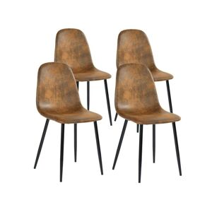 Meubles Cosy Lot de 4 chaises de salle a manger retro vintage en tissu micro-fibre effet suede/daim avec pieds en metal noir