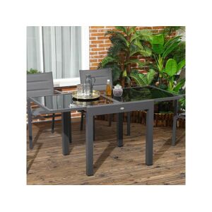 Outsunny Table extensible de jardin grande taille dim depliees 160L x 80l x 75H cm alu metal epoxy anthracite plateau verre trempe noir