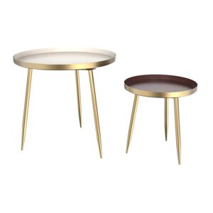 Vente-unique Tables basses gigognes en métal - Crème, Marron et Doré - DALIBI