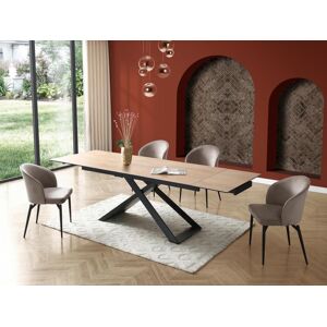 PASCAL MORABITO Table à manger extensible 6 à 10 couverts en céramique, verre trempé et métal - Naturel clair et Noir - XERENA de Pascal MORABITO