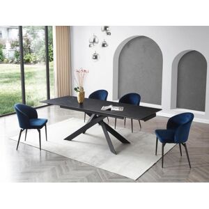 Table a manger extensible 6 a 10 couverts en ceramique, verre trempe et metal - Effet marbre noir - COREMA de Pascal MORABITO