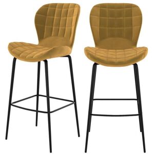 Rendez-Vous Déco Chaise de bar Mazzia en velours jaune curry 75 cm (lot de 2)