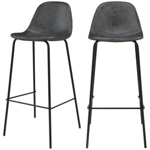 Rendez-Vous Déco Chaise de bar Henrik en cuir synthétique grise/noire 75 cm (lot de 2)