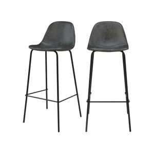 Rendez-Vous Déco Chaise de bar Henrik en cuir synthétique grise/noire 75 cm (lot de 2)
