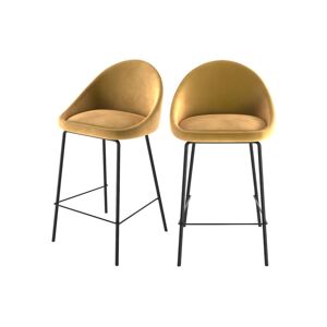Rendez-Vous Deco Chaise de bar mi-hauteur Misty en velours jaune 65 cm (lot de 2)