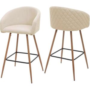 Lot de 2 tabourets de bar en tissu velours crème avec repose-pieds TDB04069