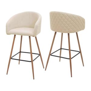 Lot de 2 tabourets de bar en tissu velours creme avec repose-pieds TDB04069