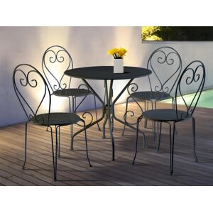 Salle a manger de jardin en metal facon fer forge : une table et 4 chaises empilables - Anthracite - GUERMANTES de MYLIA
