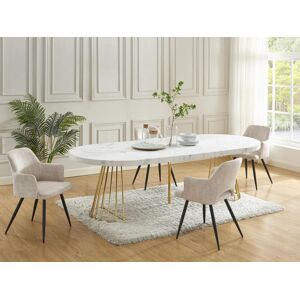 Vente-unique Table à manger extensible 2 à 12 couverts en MDF et acier - Effet marbre blanc et doré - FIRELA - Publicité